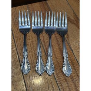Stainless Steel Korea Flatware Salad Forks Set Of Four Rose Pattern